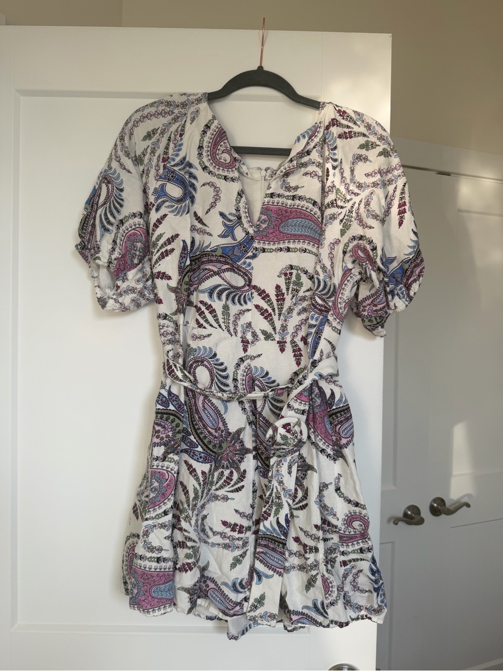 LOFT White Paisley Mini Dress with Pink and Blue Prints